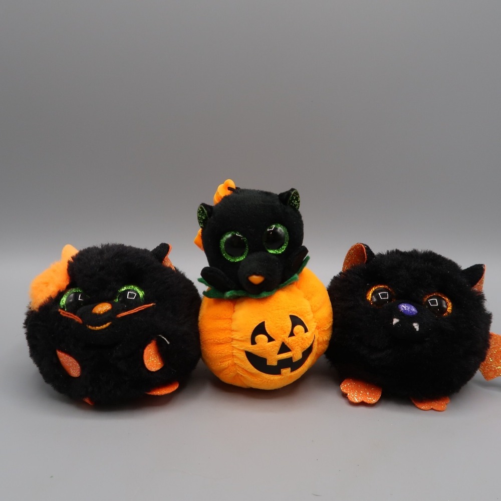 Ty Plush Beanie Boos Mini Lot‎ Of 3 Black Midnight Salem Echo Halloween